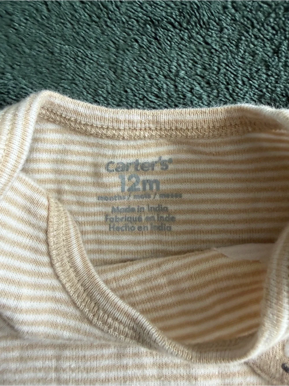 Carter's Cream Striped Short-Sleeve Baby Bodysuit with Pocket Patch